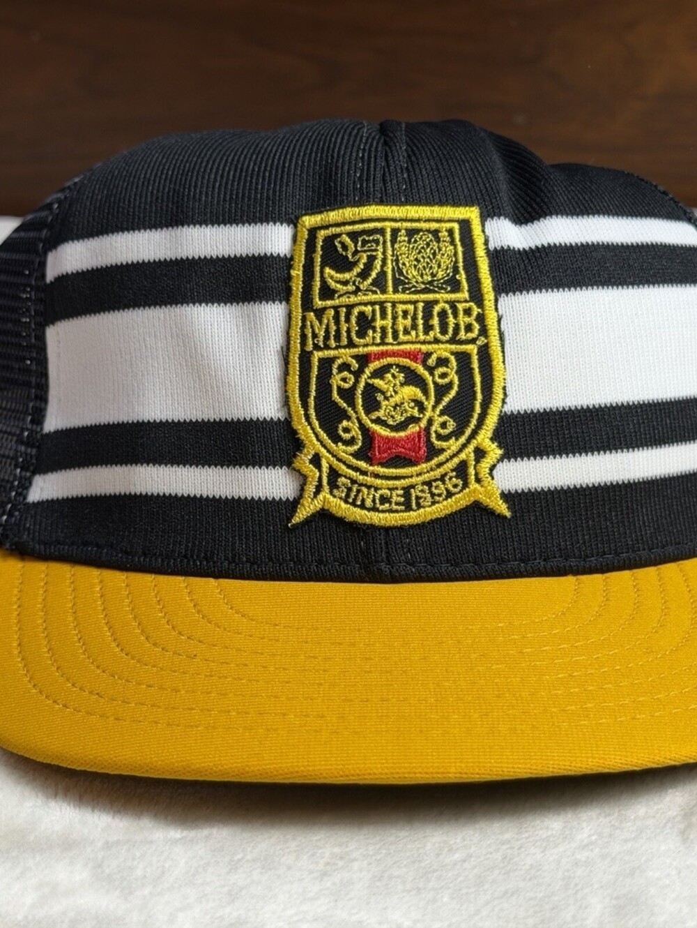 Vintage Michelob Beer Trucker Hat Mesh Snapback Patch Cap Striped Made in USA